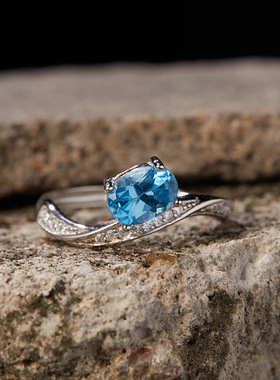 S925纯银天然托帕石彩宝戒指女小众异形不规则潮流设计新款热卖