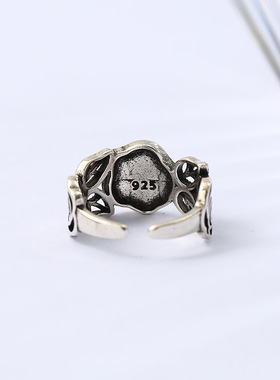 复古泰银新款玫瑰花做旧戒指时尚