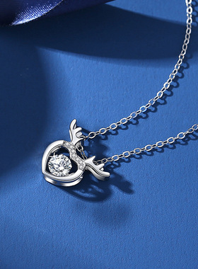 灵动一鹿有你莫桑石跳动的心钻项链女纯银925吊坠轻奢简约首饰