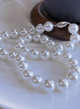 银扣12mm施家珍珠冷光白铂金灰项链女小众