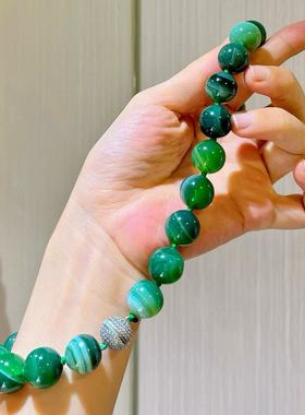 高品质14mm大颗粒天然绿玉髓玛瑙项链