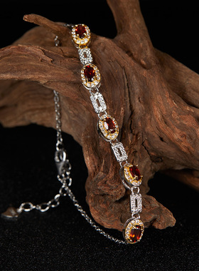 欧美时尚彩宝饰品S925纯银镶天然托帕石石榴石透辉石手链