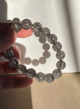 天然收藏级幽灵黑发晶手链黑色水晶情侣发晶手串男女款