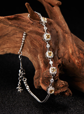 小红书抖音直播彩宝饰品S925纯银镶天然石榴石透辉石蓝宝石手链女