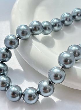 16mm春季高品质大颗粒正圆灰绿色人造水晶珍珠项链锁骨链