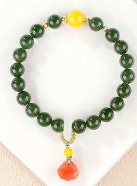 天然蜜蜡和田碧玉手串新中式珠跑环手饰轻奢高级感吊坠手链