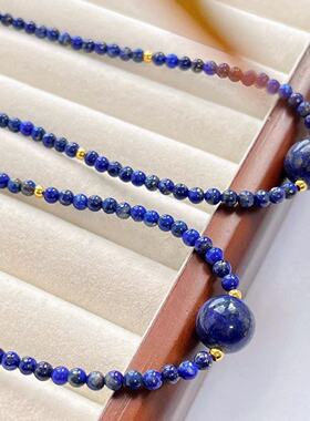 复古3mm天然基础款青金石设计感锁骨链项链