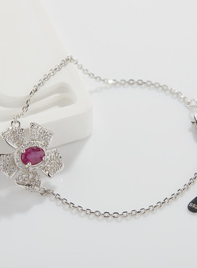 s925纯银镶天然彩宝手链女花朵元素小众设计高级感锁骨链