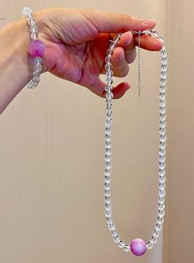 银6mm高品质近玻璃体白水晶13mm天然紫锂辉手链