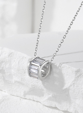 S925银方糖项链女日韩锁骨链单环小蛮腰吊坠梯方镶钻跨境爆款