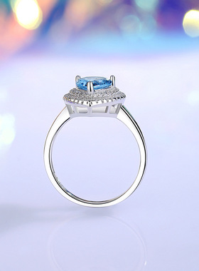 厂家直销速卖通热卖跨境流行首饰手饰S925银水滴尖晶蓝锆石戒指女