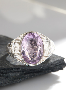 霸气复古S925纯银天然青金虎眼彩宝戒指男女通用时尚潮款开口戒