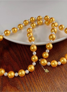 菲律宾金珠贝珠毛衣链金色白色的混搭满天星珍珠项链