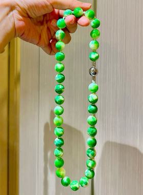 绿野仙踪12mm大颗粒绿色石英岩套装手链项链