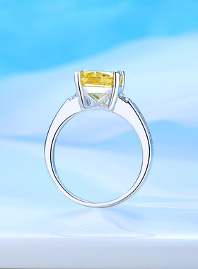 小方糖黄钻戒指女s925银原创新款8A小方高碳钻戒子指环高级感手饰