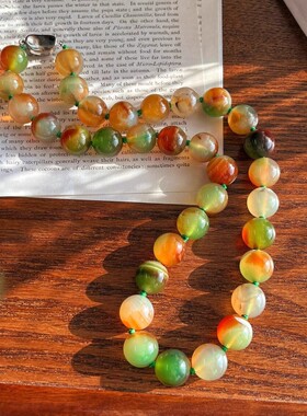 七彩孔雀色小众精品玉髓串珠项链颗颗打结大颗粒玛瑙项链女