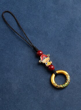 沙金小财神朱砂手机挂件女精致吊坠男U盘壳手机链绳护身符挂饰