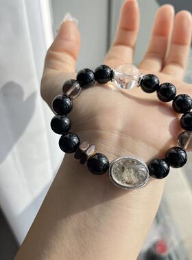 【迷雾森林】天然绿幽灵镶嵌盒子黑曜石手串冰曜石白水晶简约时尚