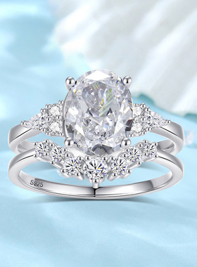 跨境新品2.5ct高碳钻欧洲套戒925银微镶钻戒指女轻奢超闪指环