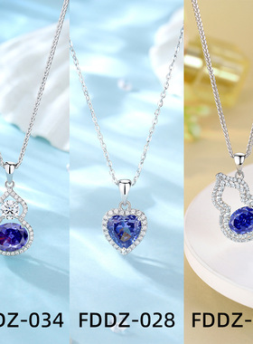 新款原创S925银坦桑蓝宝石葫芦项链满钻时尚简约方包高碳钻冰花切