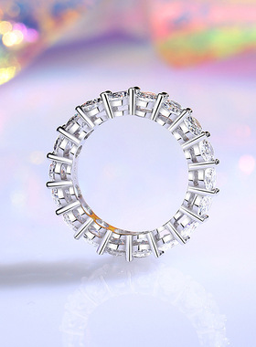 S925银鸽子蛋戒指女镶钻八心八箭锆石排戒HW家叠戴百搭欧美风