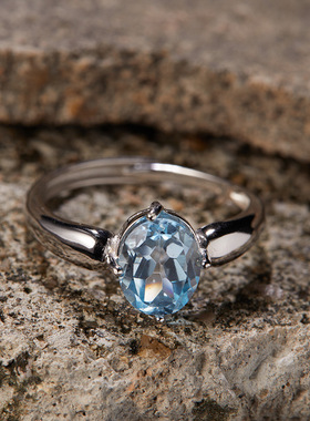 S925纯银镶天然紫水晶黄水晶托帕石石榴石彩宝戒指女简约时尚爆款