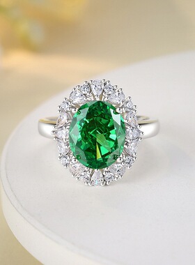 S925纯银戒指女9X14鸽子蛋轻奢欧美跨境热销粉红之心高碳钻戒指