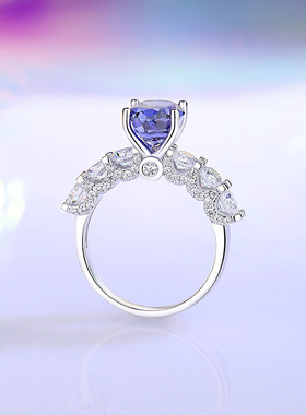 S925银帕帕拉恰粉钻戒指女橙粉彩色宝石冰花切8A锆石高碳钻戒指环