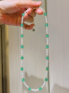 绿野仙踪高品质强光人造水晶珍珠绿色石英岩锁骨链项链