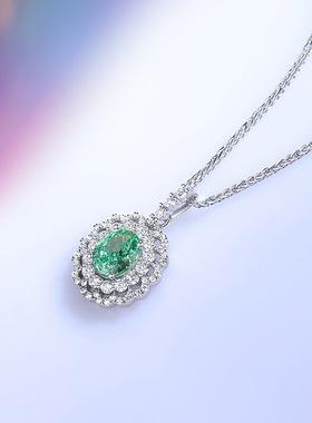 S925纯银蛋形7*9MM镶嵌满钻简约锁骨链高碳钻帕拉伊巴冰花切吊坠