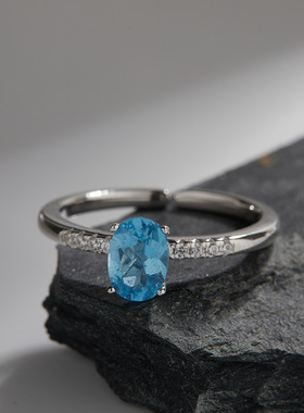 小众设计S925纯银天然托帕石石榴石黄水晶彩宝戒指女时尚抖音爆款