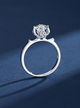 跨境热销新款原创s925银莫桑石莲华戒指女求婚钻戒1克拉直播