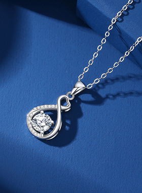 s925纯银莫桑石项链锆石唯美心形吊坠微镶镀铂金锁骨链女直销