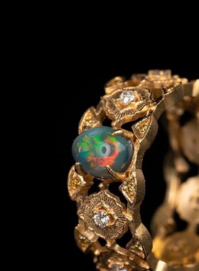 镀仿黑欧泊戒指幻彩意大利欧泊复古星芒钻戒时尚复古批量