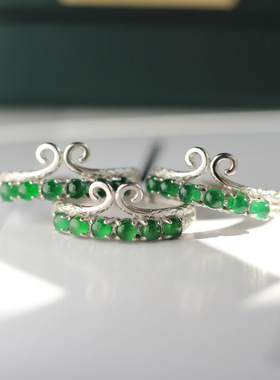 天然黑悟空紧箍戒指A货高冰帝王绿翡翠戒指s925银开口翡翠指环