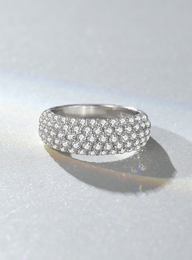 欧美热销半圈宽面满镶超闪排钻戒指女S925纯银轻奢高级感饰品