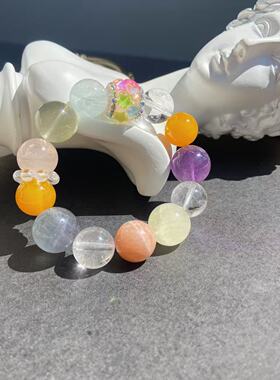 【幻彩极光】天然高级感白水晶紫晶黄玛瑙太阳石手串精致手链原创