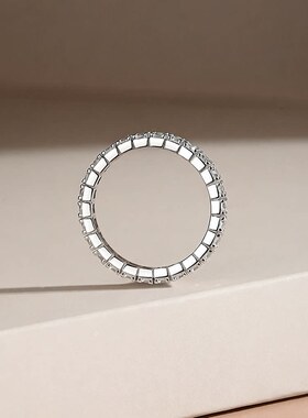 S925纯银2mm锆石排钻戒指女叠戴满排钻戒高级感八心八箭锆石银饰