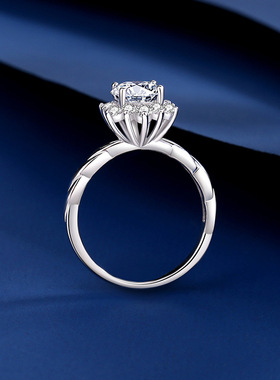 麻绳扭结太阳花戒指女925纯银轻奢1克拉莫桑石指环跨境热销手饰品