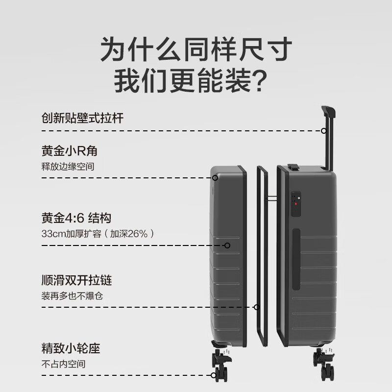 京东京造无界行李箱26英寸深仓版大容量PC拉杆箱男女旅行箱20英寸