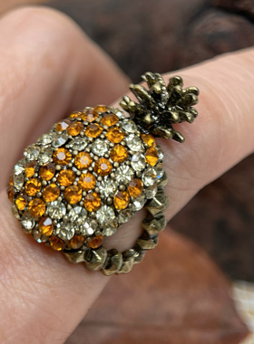 外单复古夸张个性滴釉镶钻苹果菠萝梨戒指饰品创意食指环满25包邮