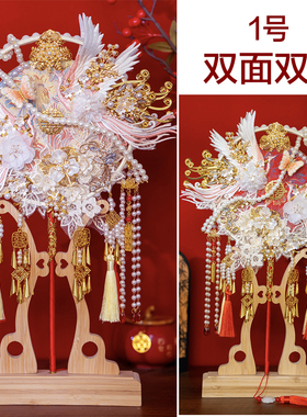 diy遗喜扇双面扇面重工结婚礼品