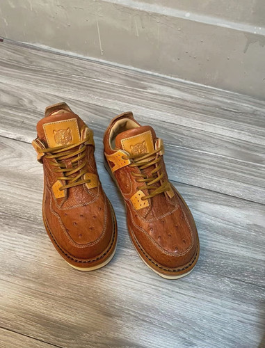 重工水洗鸵鸟皮AJ男士休闲复古板鞋固特异手工真皮底加发泡橡胶底 - 图1