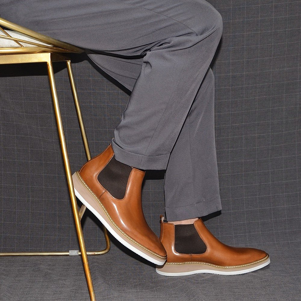 发泡厚底版真皮切尔西靴头层牛皮一脚蹬男士英伦风手作复古短靴子,淘宝优惠券,粉丝福利购,淘宝优惠卷