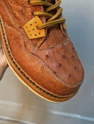 重工水洗鸵鸟皮AJ男士休闲复古板鞋固特异手工真皮底加发泡橡胶底 - 图2