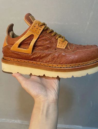 重工水洗鸵鸟皮AJ男士休闲复古板鞋固特异手工真皮底加发泡橡胶底 - 图0