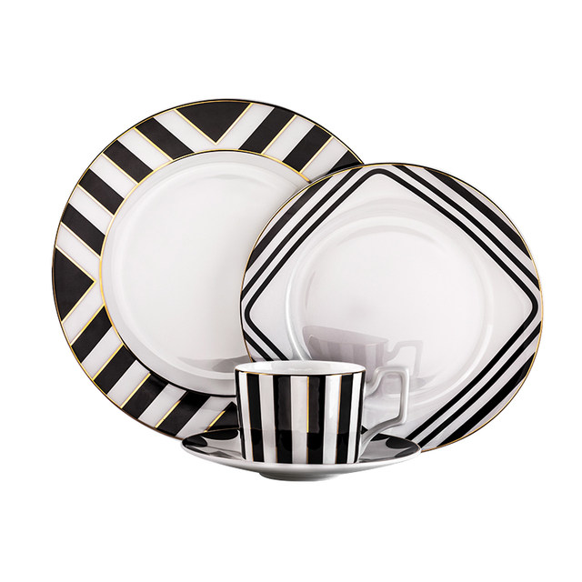 Nordic light luxury black and white gold-edged western food steak plate