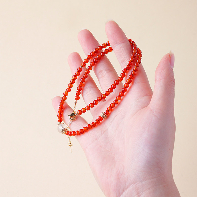 天然水晶南红红玛瑙圆珠项链原创白水晶国风新年马年项链饰品批发,淘宝优惠券,粉丝福利购,淘宝优惠卷