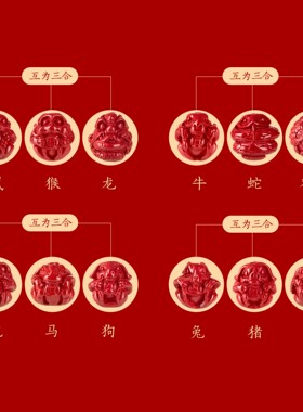 故宫淘宝生肖三合朱砂手串