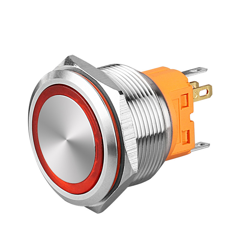 25mm金属按钮开关带灯自锁自复防水不锈钢平头红绿双色发光12V24V_虎窝淘